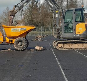 Work begins on the Tennis Court renovation in the Lake Pleasure Grounds, Warminster