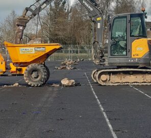 Work begins on the Tennis Court renovation in the Lake Pleasure Grounds, Warminster