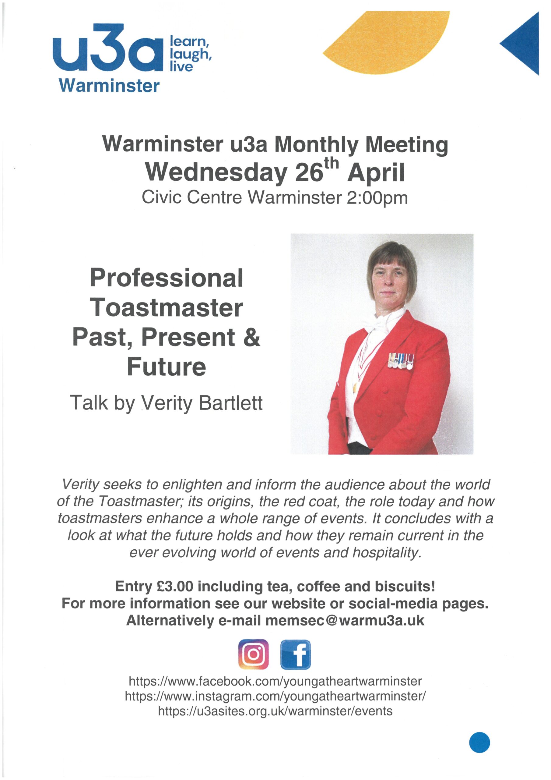 Warminster U3A Monthly Meeting - Professional Toastmaster: Past, Present & Future