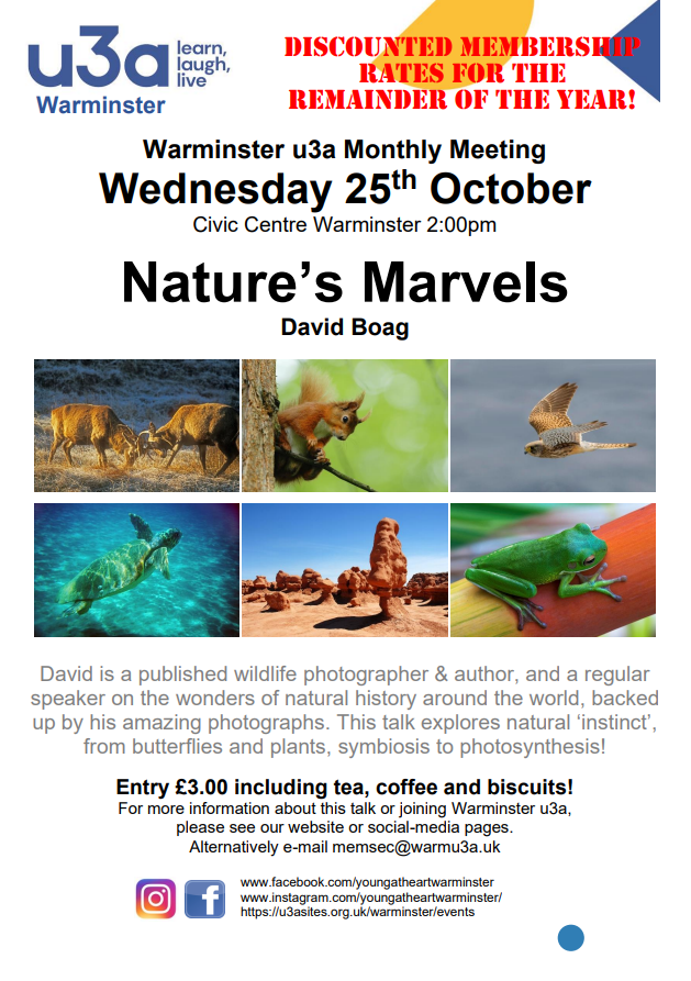 Warminster U3A Monthly Talk - Nature's Marvels by David Boag