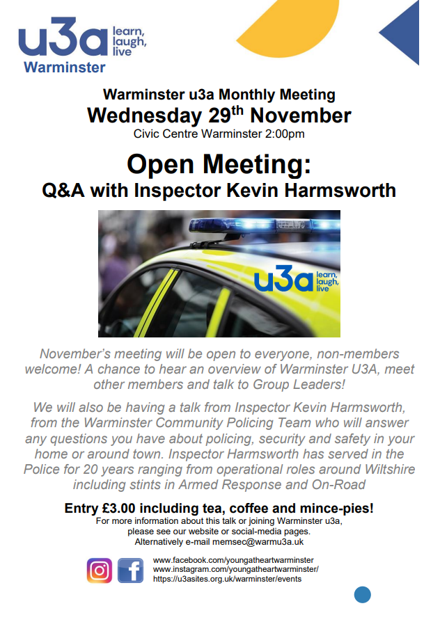 Warminster U3A Monthly Talk - Open Meeting: Q&A with Inspector Kevin Harmsworth