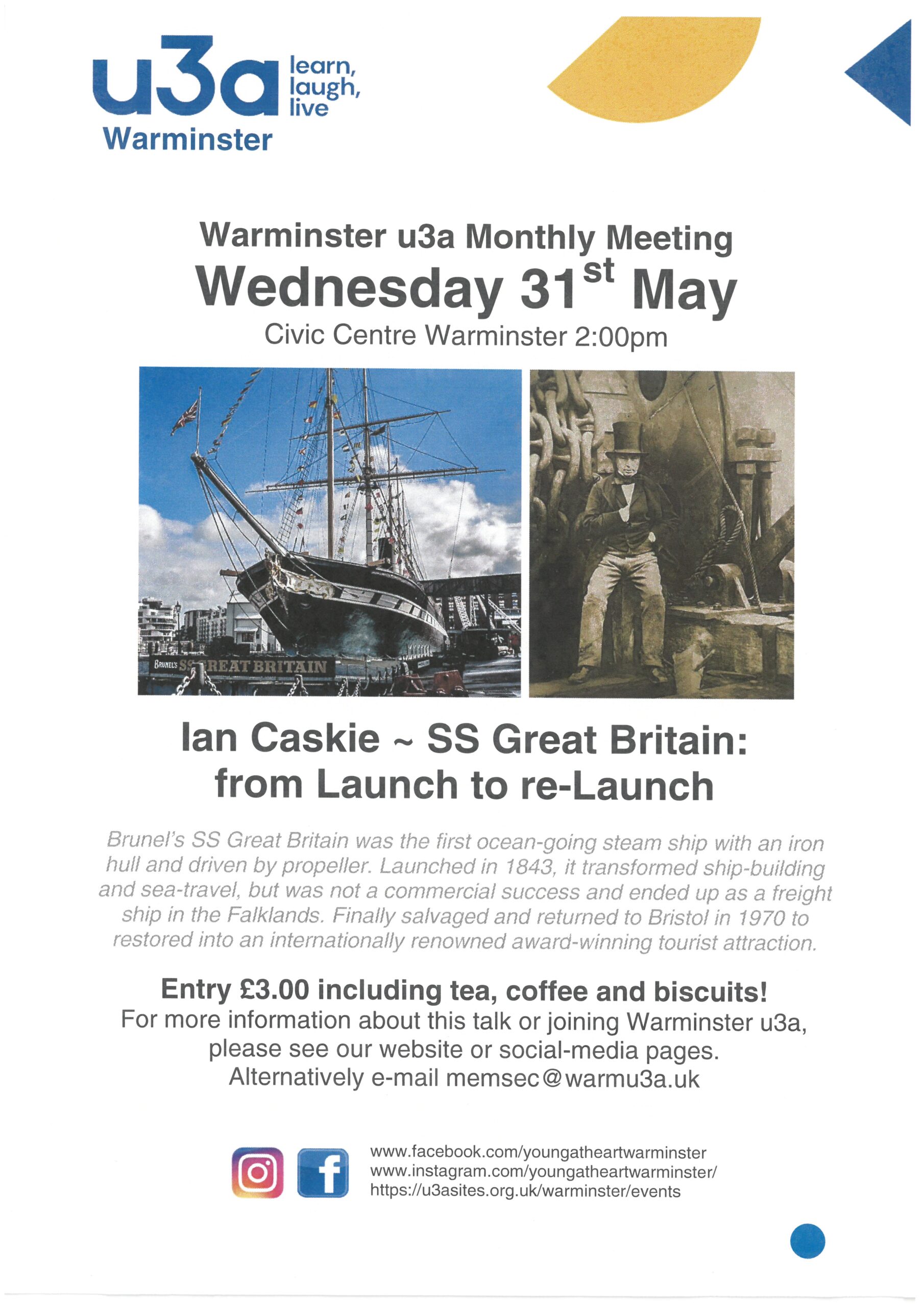 Warminster U3A Monthly Talk - Ian Caskie ~ SS Great Britain from Launch to Re-Launch