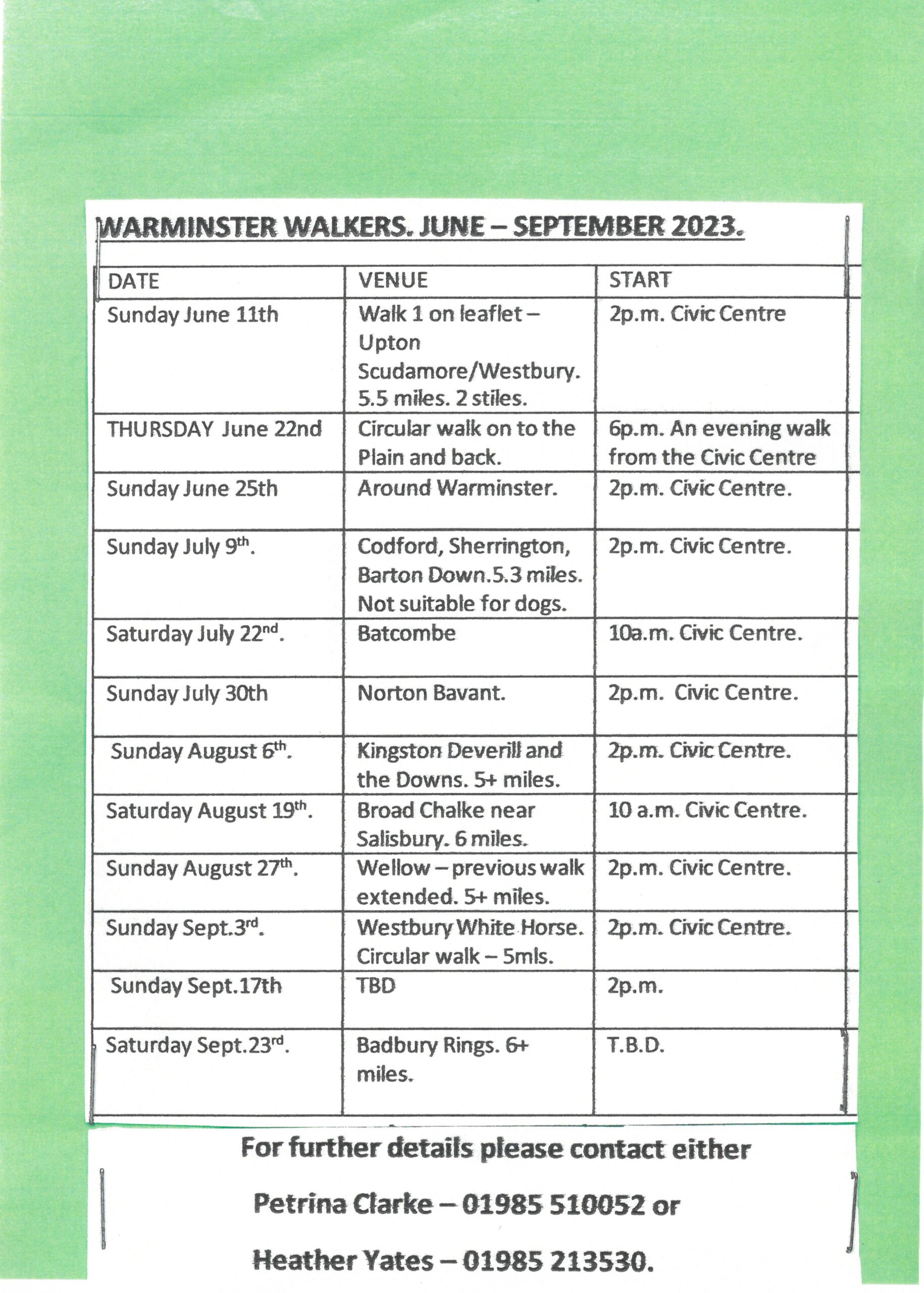 Warminster Walkers: June - September 2023