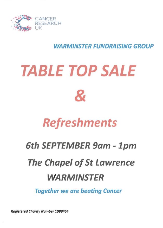 Table top sale and refreshments