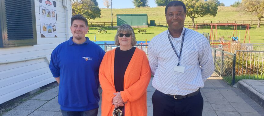 Ryan Widdows (Cafe Manager), Judith Halls (Deputy Town Clerk) and PCSO Roland Revers